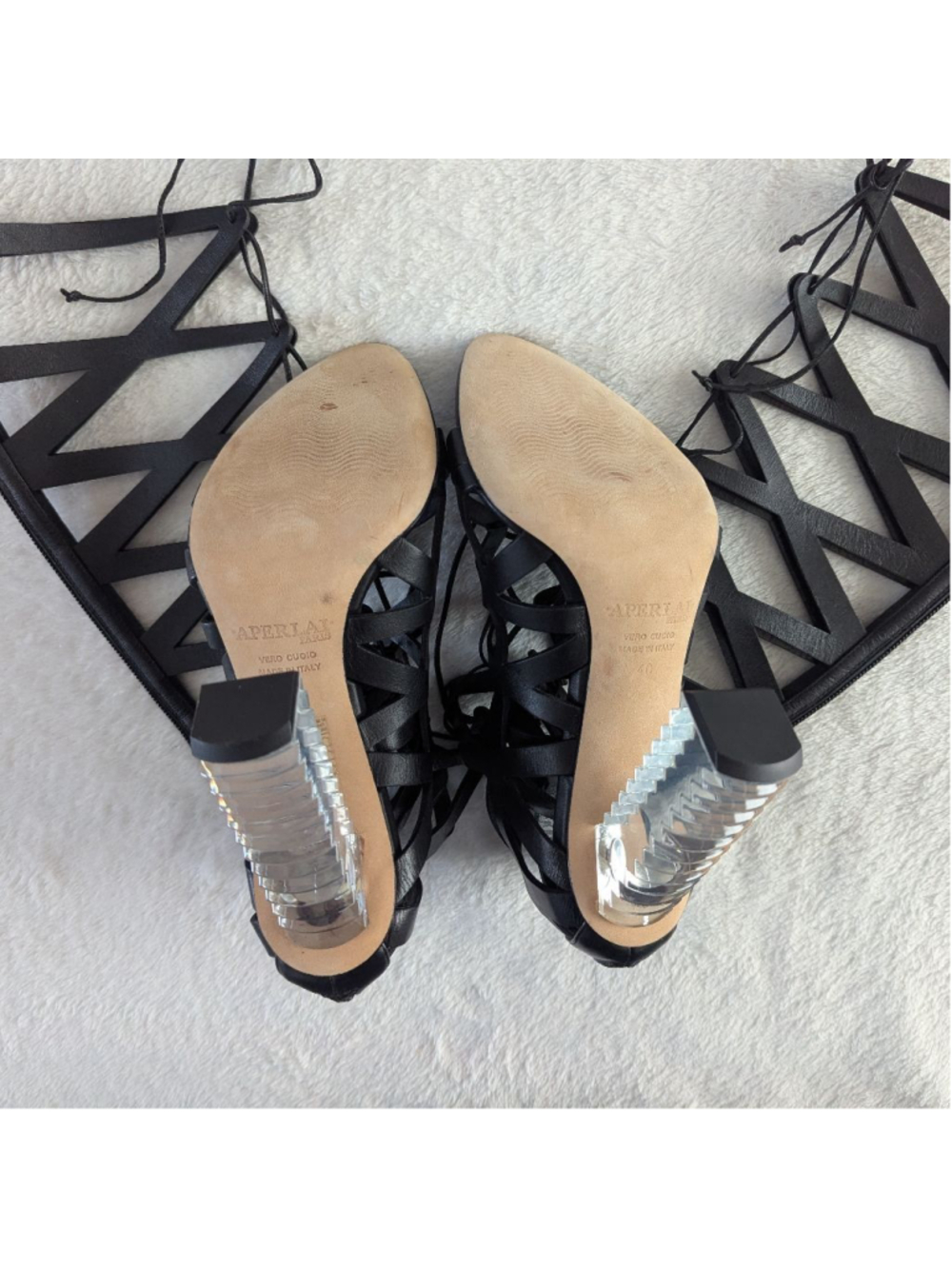 Aperlai Gladiator Black Clear Heels Size 40 - Picture 5 of 14